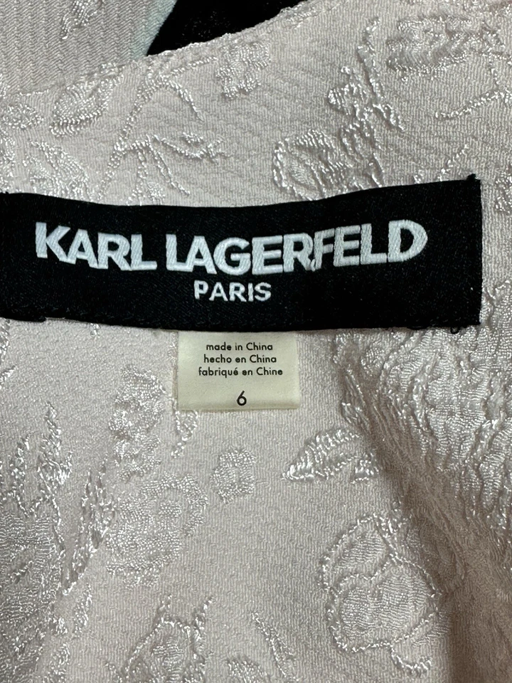 Vestido Karl Lagerfeld Floral Pétalo Rosa y Negro Encaje Sin Mangas Acampanado Talla 6 Foto 4 de 4