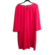 Tahari ASL 14 Red Shift Dress Gold Chain Detail 3/4 Sleeve Work Office Classic