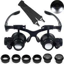 LED Head Mount Magnifier 10X 15X 20X 25X Hands-Free Magnifying Glass Headband...