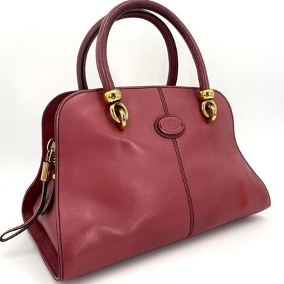 Tods Red Leather Mini Boston Bag Gold Logo Hardware Women Handbag From Japan