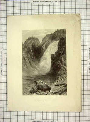 Alter antiker Druck um 1850 Moran Hunt Upper Yellowstone Falls River Amerika 19.