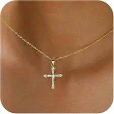 Cross Necklace for Women,Double Cross Necklace 14K Gold Plated Cross Pendant Nec