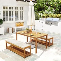 Outsunny 3 Tlg. GartenmöBel-Set, Sitzgarnitur Inkl. 1 Esstisch Mit Schirmloch