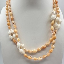 Vintage 80s 90s Double Strand Sea Shell Necklace Boho Beach Jewelry 36in