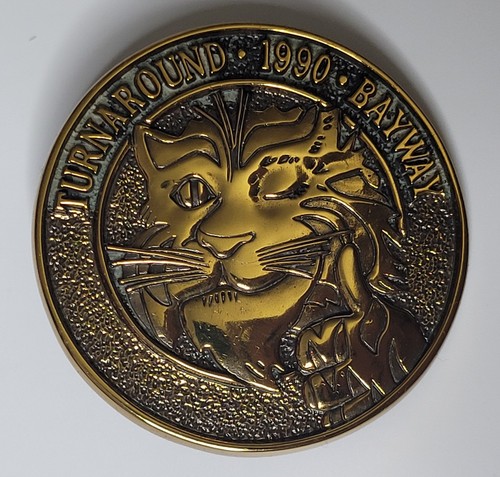 *RARE* Exxon Tiger BAYWAY REFINERY, NY NJ vintage 1990 Solid Brass Belt Buckle