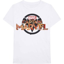 Captain Marvel T Shirt Crest Logo new Official Marvel Comics Mens White