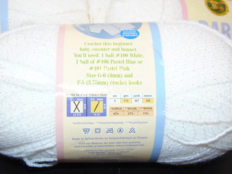 Manta de bebé 3 madejas marca león bebé hilo suave blanco pompadour peso deportivo Foto 2 de 3