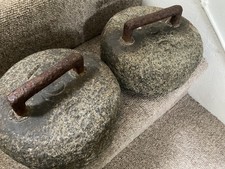 Pair Antique old Georgian rare Scottish Curling Stone Granite vintage winter