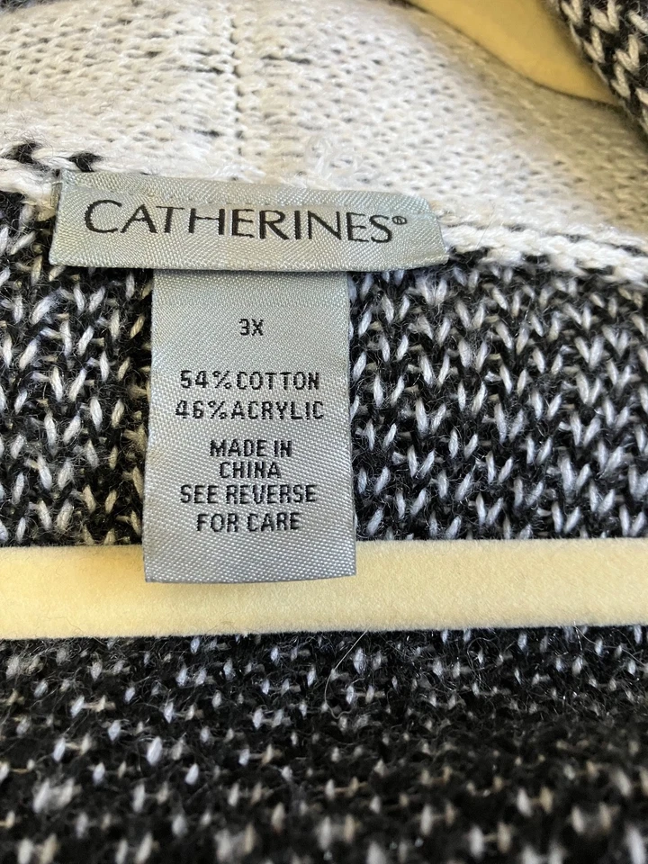 Cárdigan suéter Country Village negro blanco Catherines para mujer talla grande 3X Foto 3 de 4