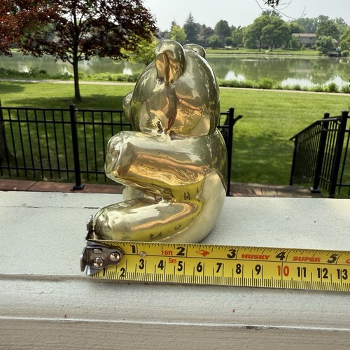 VTG Solid Brass Teddy Bear Bow Figurine Baby Nursery Paperweight Office Decor 5” - Picture 16 of 17