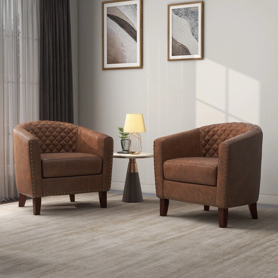 Juego de 2 sillas de cuero vegano de 29" W con Foto 3 de 4