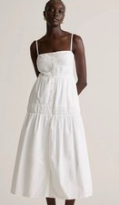 QUINCE A-Line Maxi Dress Sleeveless Square Neck Pockets Organic Cotton White XL