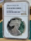 2006 W  1oz American Silver Eagle PROOF Coin with COA  NGC PF69 ULTRA CAMEO (10)