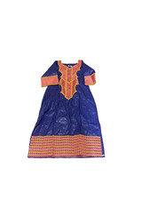 African Dashiki Dress Blue Orange Traditional Print Festival Boho Size M