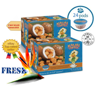 Two Kauai Coffee COCONUT CARAMEL CRUNCH 10 Single Serve Pods K Cup
