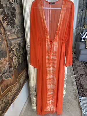 Gypsy 05 Orange  Silk Maxi Dress Flowy Beach Coverup Kaftan Sz L | eBay
