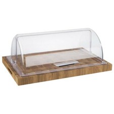 Servierbrett Buffetbrett aus ge&ouml;ltem Eichenholz + GN-Rolltop-Haube 58 x 37,5 cm