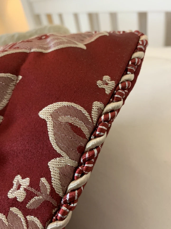 Luxury Large Woven Rectangle Cushion Cover Pillowcase Deep Red Wine Gold Braided - Image 4 of 4