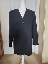 VINTAGE GIORGIO ARMANI  BLACK WOOL LONG  BLAZER 46/10/8  MADE IN ITALY 