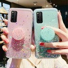 For Samsung Galaxy S25 S24 S23 S22 S21 S8 Bracket Glitter Bling Heart Phone Case
