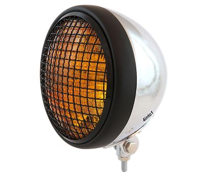 7'' Bottom Mount Motorcycle Headlight w/ Grill - Chrome Balck - Amber H4 Halogen