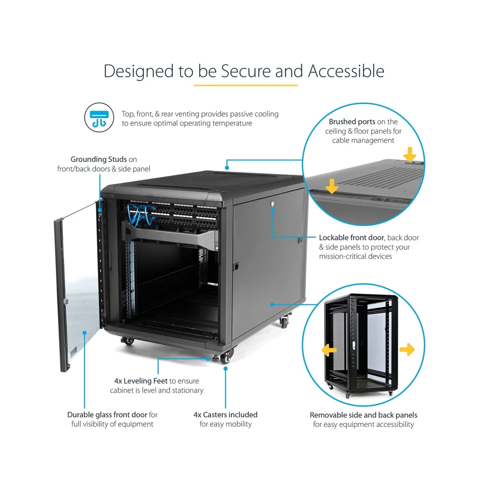 StarTech.com 4-Post 15U Server Rack Cabinet, 19" Data Rack Cabinet for IT / N... - Image 3 of 4