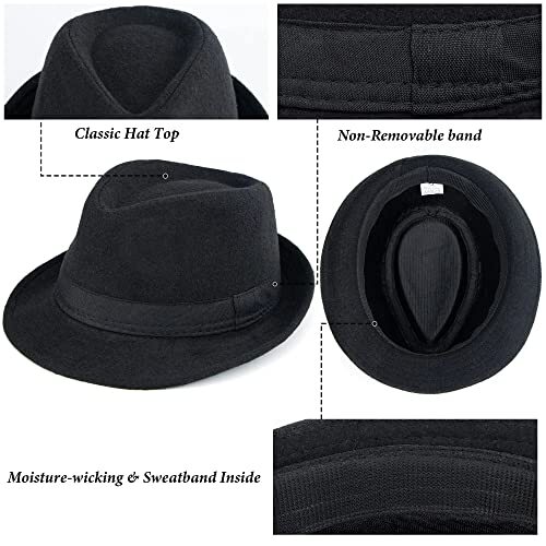 Unisex Classic 20s Trilby Fedora-Hat Casual Manhattan Short-Brim 7 1/2 Black - Bild 2 von 7