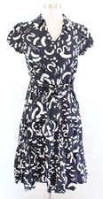 T Tahari Black White Abstract Print Tiered Tie Waist Dress Size S Artsy Unique