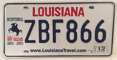 LA BICENTENNIAL ANDREW JACKSON license plate Battle New Orleans Cajun ZBF 866