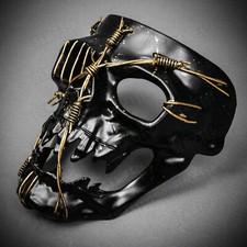 Black Pirate Halloween Death Skull Skeleton Gold Wire Masquerade Cosplay Mask