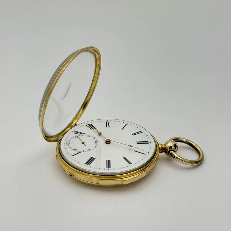 TASCHENUHR 18K 750 GOLD HANDAUFZUG 74G Viertel Stunde Repetition Moustache Anker - Bild 2 von 4