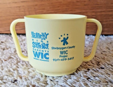 Vtg BABY TWO HANDLE PLASTIC CUP - Healthy Kids Strong Parents WIC Works Wonders