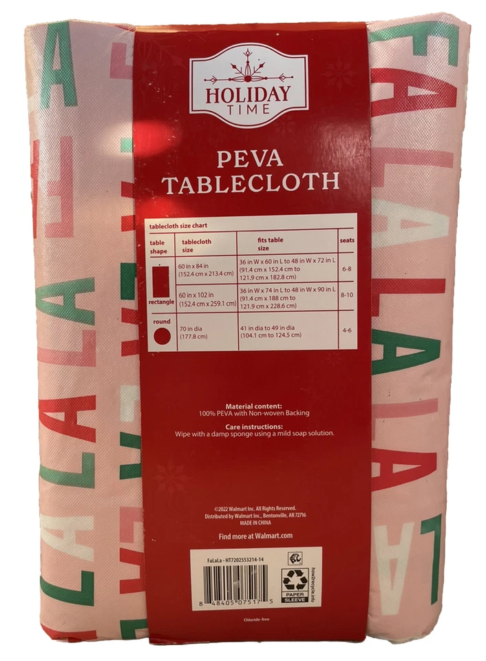 Holiday Time PEVA Tablecloth 60"x102" Rectangle FaLaLa Christmas Decoration New - Image 2 of 4