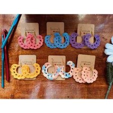 SIX Hoop Crochet Earrings- Crochet hoop earrings-Colorful Earrings-Handmade