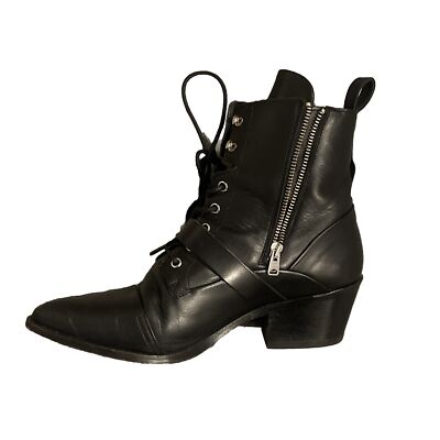 ALLSAINTS KATY LEATHER LACE UP MOTO COMBAT CHUNKY