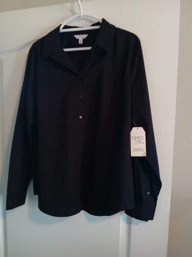 TIME AND TRU XXL (20) Black Classic Career Shirt Button up Collar Long Slv NEW