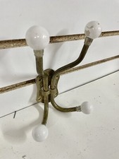Vintage Brass Porcelain Knob 4 Hooks Wall Mount Towel Hanger Coat Hooks