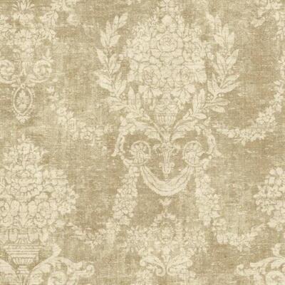 Wallpaper Weathered French Cottage Style Beige Gold Damask , 56 sq ft / bolt