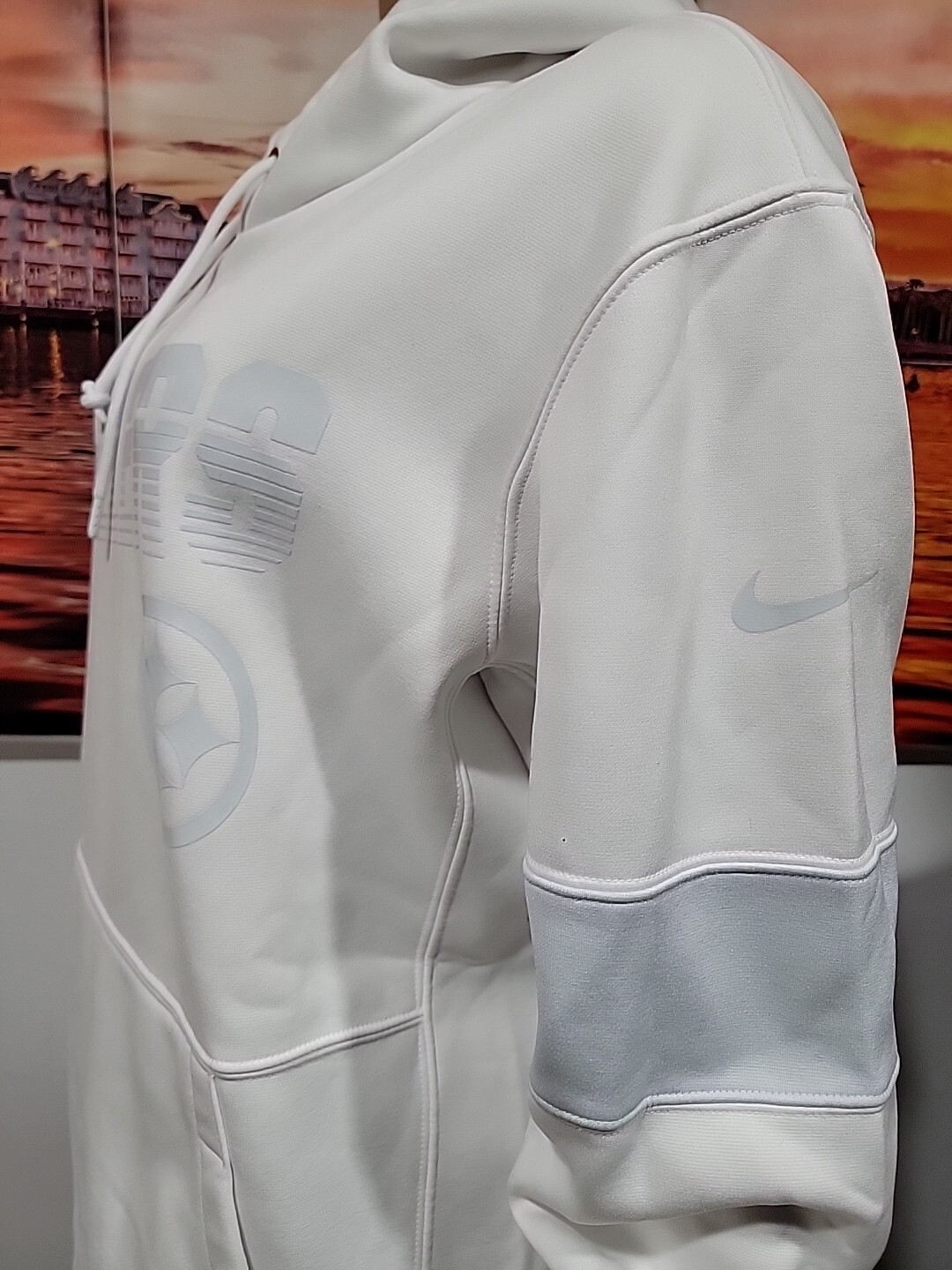 NFL Pittsburgh Steeler Football 100th Patch Hooded Pullover Nike White Size L #4 image 9