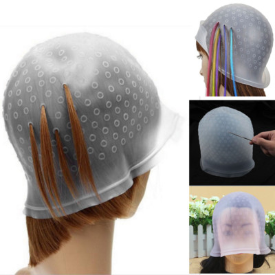 Reusable Silicone Dye Hat Cap + Hook for Hair Coloring Highlighting Hairdressing