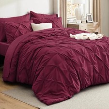 Comforter Sets - 5 Pieces Pintuck Bedding Sets Size, Pinch Twin 27 - Burgundy