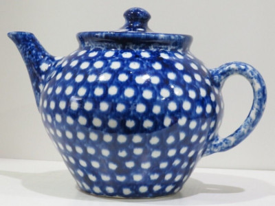 Bunzlau Germany Antique Reinhold Werner J Paul 1930's Cobalt Spongeware Teapot