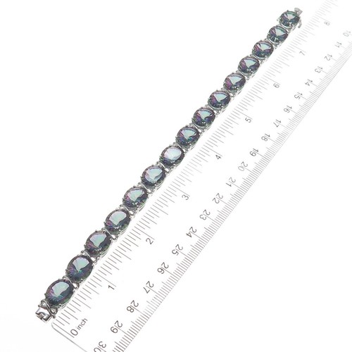 JH YOUNG 925 Sterling Silver Real Mystic Topaz Gem Tennis Link Bracelet 7.75" - Picture 2 of 8