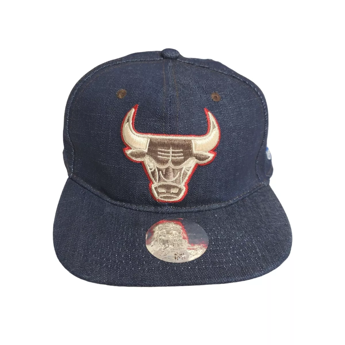 Rare Vintage Chicago Bulls Denim Hat Mitchell & Ness NBA Snapback Cap Hardwood