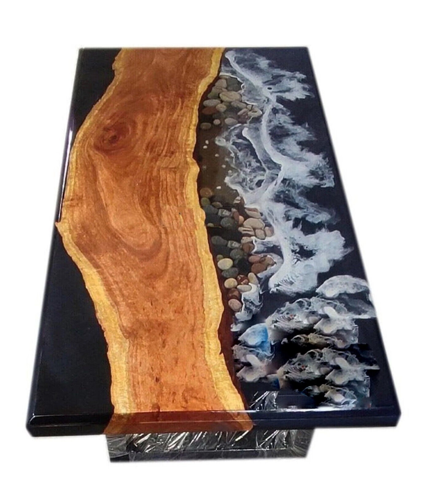 Epoxy River Table Top, Epoxy Wooden Coffee Table Top, Ocean Waves Decor 36
