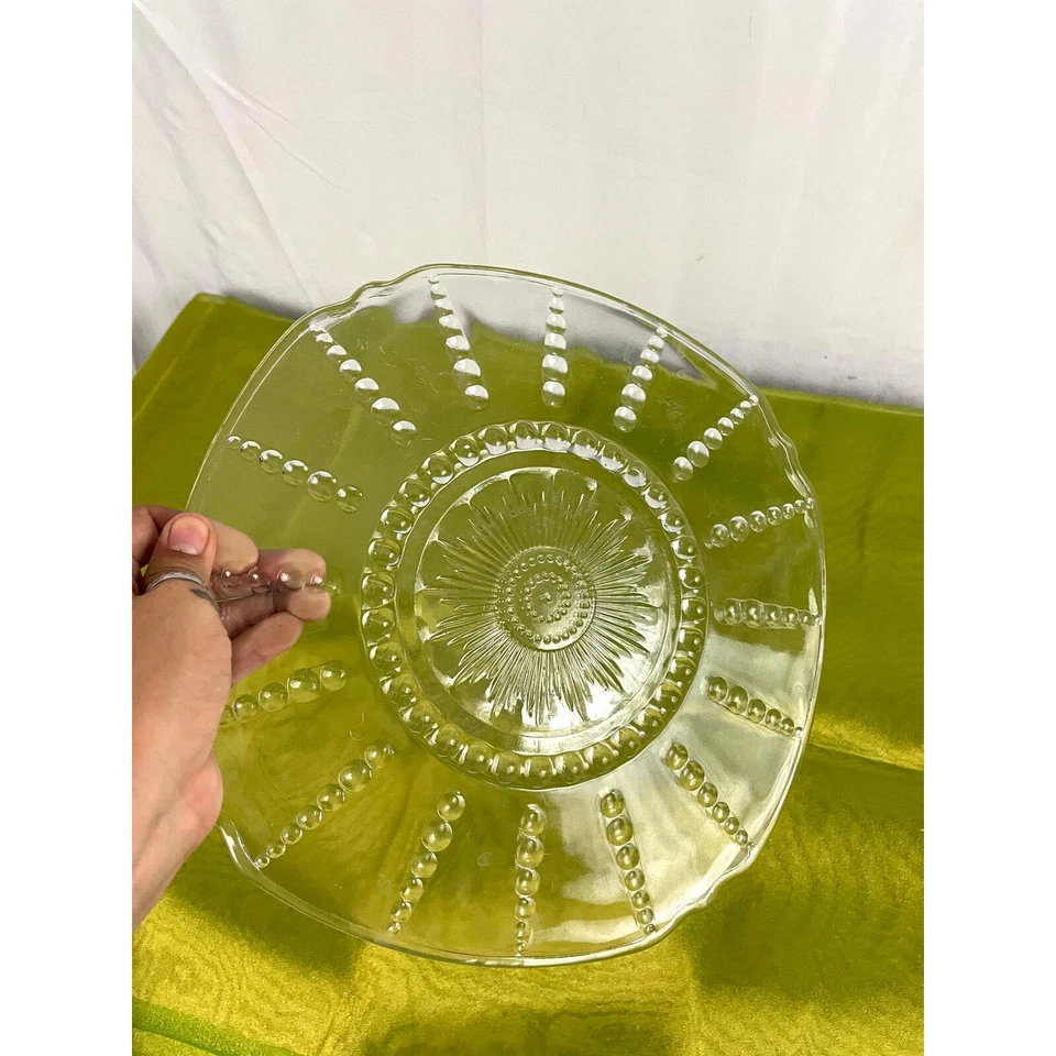 VTG Clear Pressed Glass Dots Bubbles 11" Rounded Square Dinner Plate - Image 4 of 4