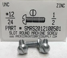 #12-24x1/2 Round Head Slotted Machine Screws Steel Zinc Plated (50)
