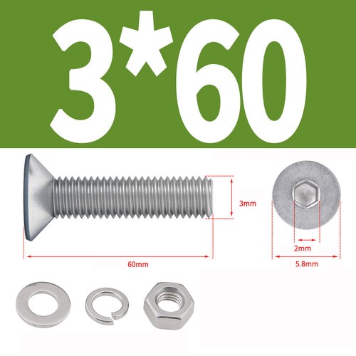 Allen Socket Countersunk Bolts & Hex Nuts and Washers A2 Stainless M2 M2.5 M3 - Picture 80 of 84