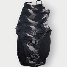 NEW Speedo Endurance One Piece Swimsuit Womens Size 30 Black White Geometric