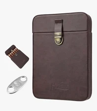 Gorvellin Leather Travel Cigar Case w/ Cutter 6 Holder Humidor Box Gift Set